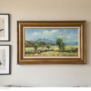 Vintage Signed Rogers Oil Painting | Wildflower Meadow Framed 40x24
